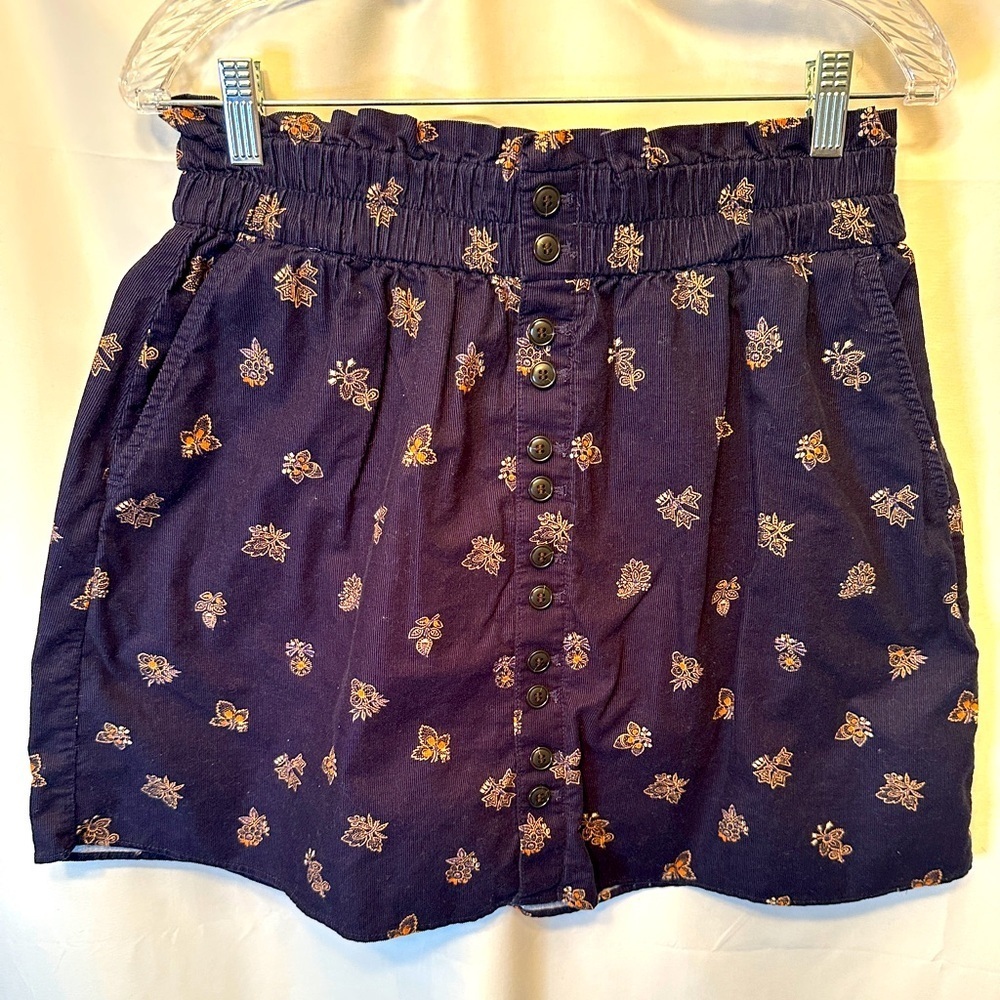 Madewell Size Medium Paperbag Button-Front Mini Skirt‎ Baby Corduroy Navy